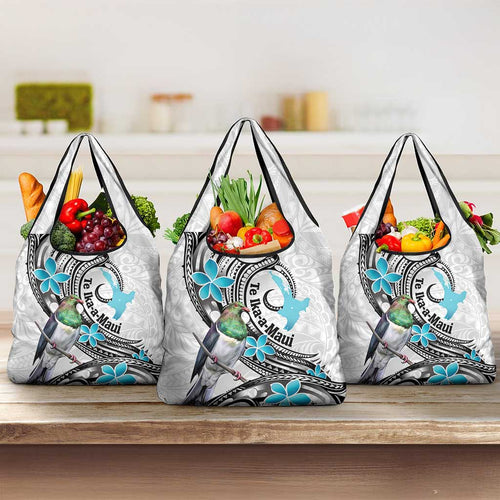 Aotearoa Te Ika-a-Maui Grocery Bag South Island Kekeru Maori Koru