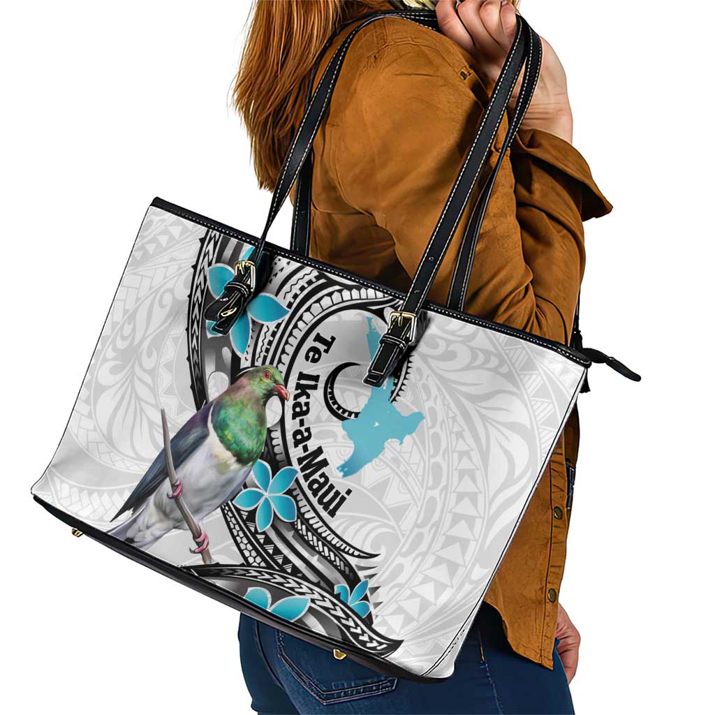 Aotearoa Te Ika-a-Maui Leather Tote Bag South Island Kekeru Maori Koru