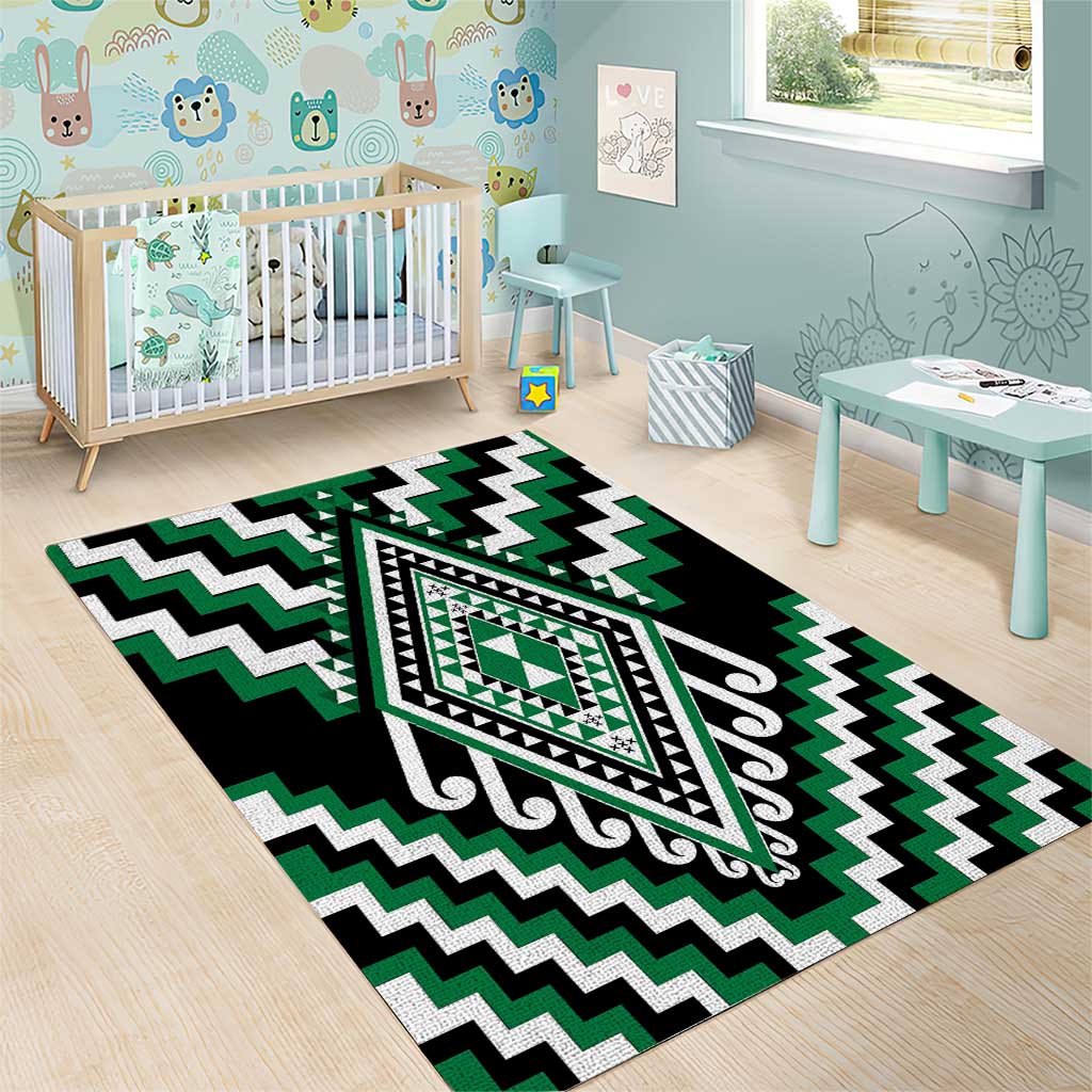 Green Aotearoa Taniko Poutama Patikitiki Area Rug