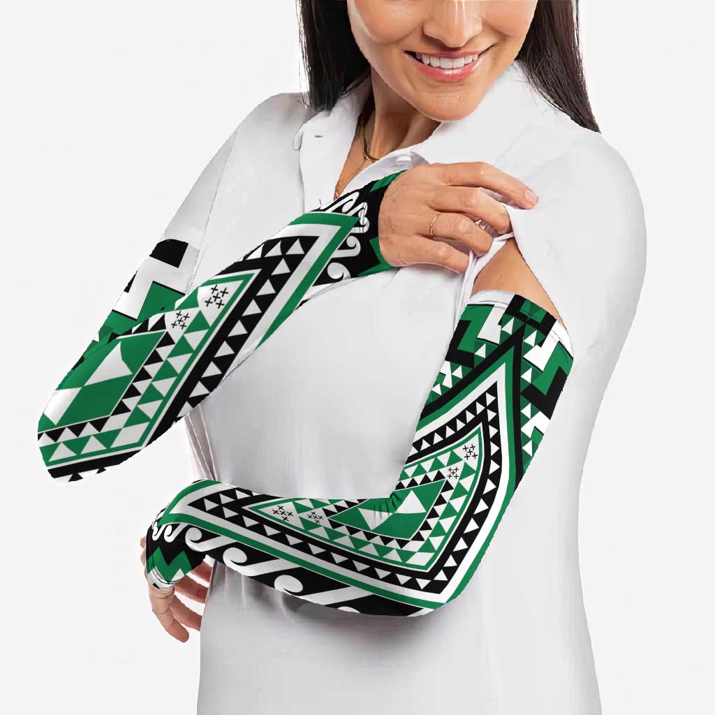 Green New Zealand Taniko Poutama Patikitiki Arm Sleeves - Aussie Hoodie