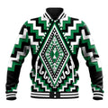 Green Aotearoa Taniko Poutama Patikitiki Baseball Jacket
