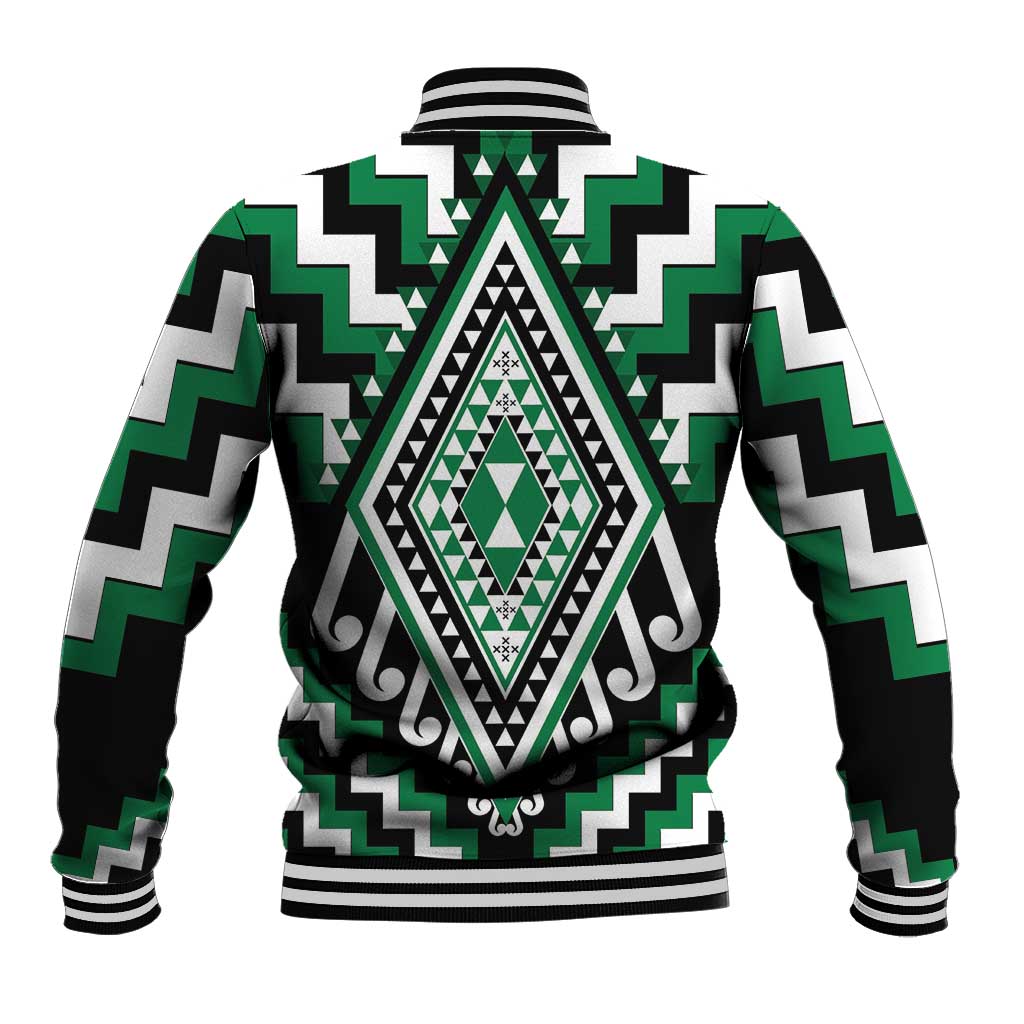Green Aotearoa Taniko Poutama Patikitiki Baseball Jacket