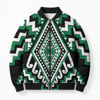 Green New Zealand Taniko Poutama Patikitiki Bomber Puffer Jacket - Aussie Hoodie