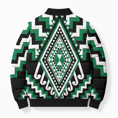 Green New Zealand Taniko Poutama Patikitiki Bomber Puffer Jacket - Aussie Hoodie