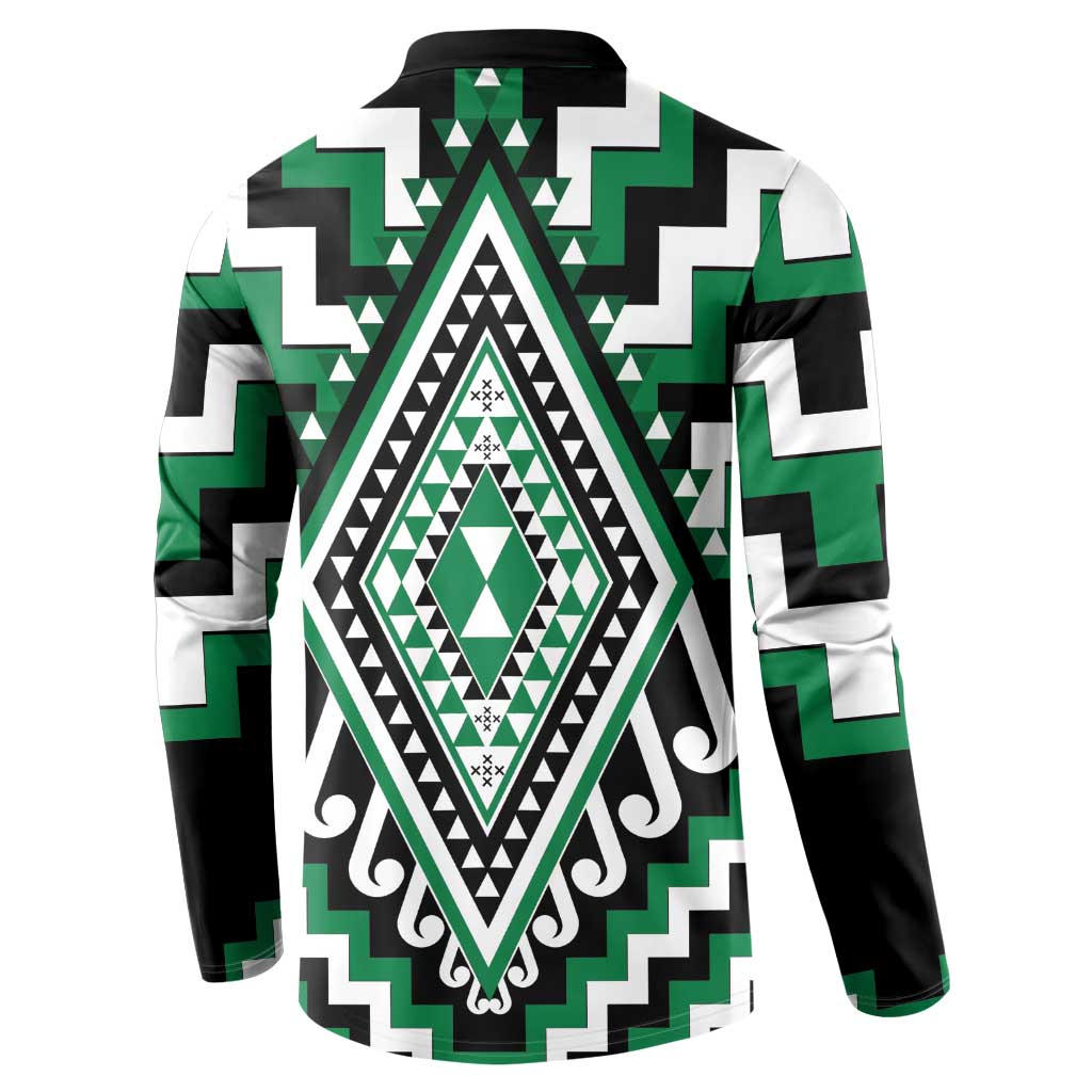Green Aotearoa Taniko Poutama Patikitiki Button Sweatshirt