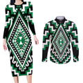 Green Aotearoa Taniko Poutama Patikitiki Couples Matching Long Sleeve Bodycon Dress and Long Sleeve Button Shirt