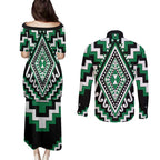 Green Aotearoa Taniko Poutama Patikitiki Couples Matching Puletasi and Long Sleeve Button Shirt