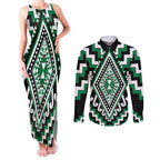 Green Aotearoa Taniko Poutama Patikitiki Couples Matching Tank Maxi Dress and Long Sleeve Button Shirt