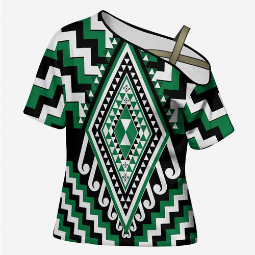 Green New Zealand Taniko Poutama Patikitiki Cross Shoulder Shirt - Aussie Hoodie