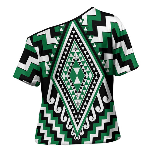 Green New Zealand Taniko Poutama Patikitiki Cross Shoulder Shirt - Aussie Hoodie