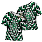 Green New Zealand Taniko Poutama Patikitiki Cross Shoulder Shirt - Aussie Hoodie