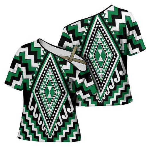 Green New Zealand Taniko Poutama Patikitiki Cross Shoulder Shirt - Aussie Hoodie