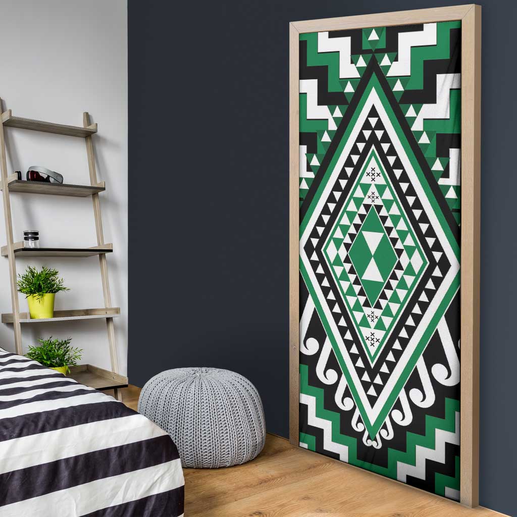 Green New Zealand Taniko Poutama Patikitiki Door Cover - Aussie Hoodie