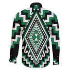 Green Aotearoa Taniko Poutama Patikitiki Family Matching Long Sleeve Bodycon Dress and Hawaiian Shirt