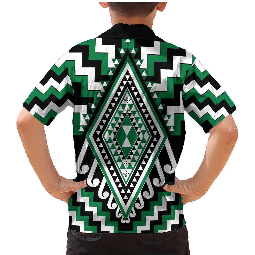 Green Aotearoa Taniko Poutama Patikitiki Family Matching Mermaid Dress and Hawaiian Shirt