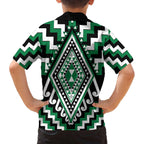 Green Aotearoa Taniko Poutama Patikitiki Family Matching Off The Shoulder Long Sleeve Dress and Hawaiian Shirt
