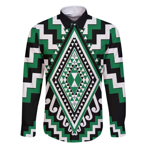 Green Aotearoa Taniko Poutama Patikitiki Family Matching Off Shoulder Short Dress and Hawaiian Shirt