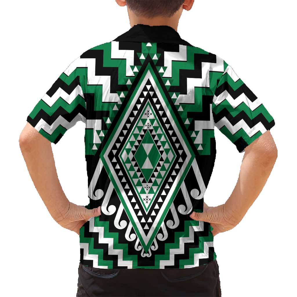 Green Aotearoa Taniko Poutama Patikitiki Family Matching Tank Maxi Dress and Hawaiian Shirt