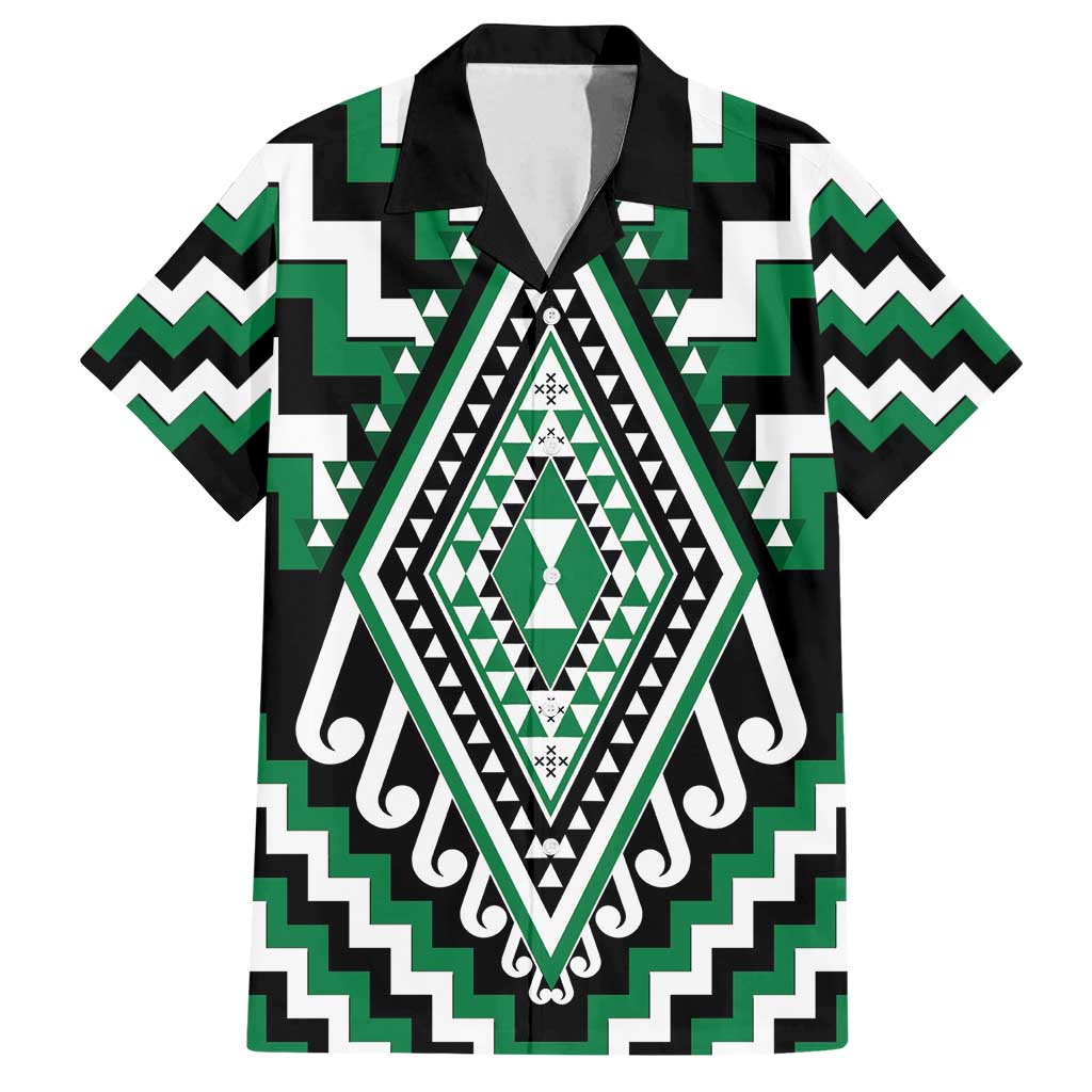 Green Aotearoa Taniko Poutama Patikitiki Family Matching Tank Maxi Dress and Hawaiian Shirt