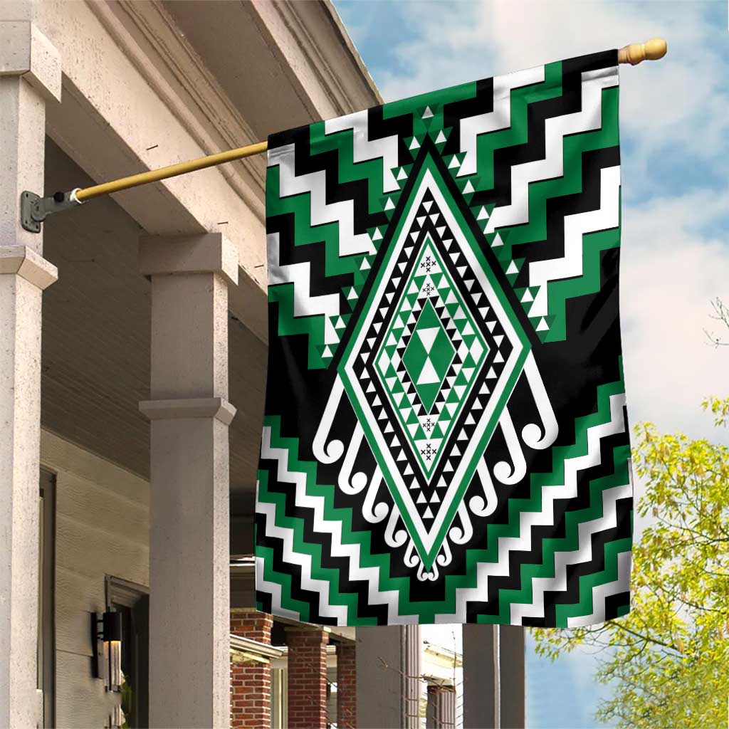 Green Aotearoa Taniko Poutama Patikitiki Garden Flag