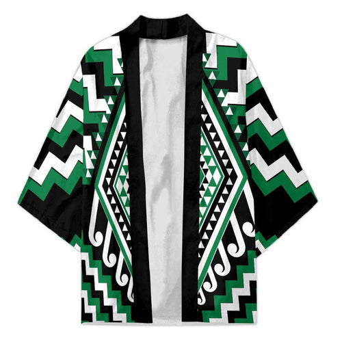 Green New Zealand Taniko Poutama Patikitiki Kimono - Aussie Hoodie