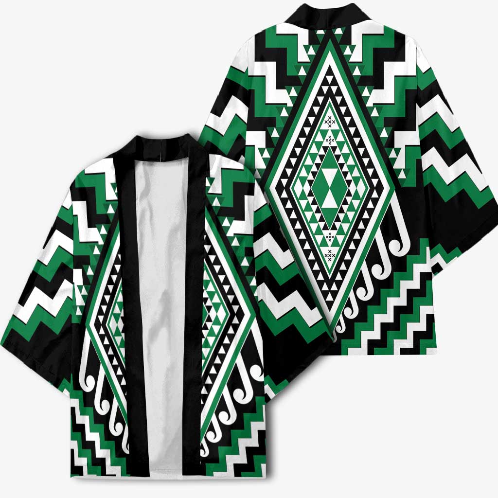 Green New Zealand Taniko Poutama Patikitiki Kimono - Aussie Hoodie