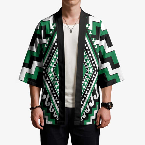 Green New Zealand Taniko Poutama Patikitiki Kimono - Aussie Hoodie