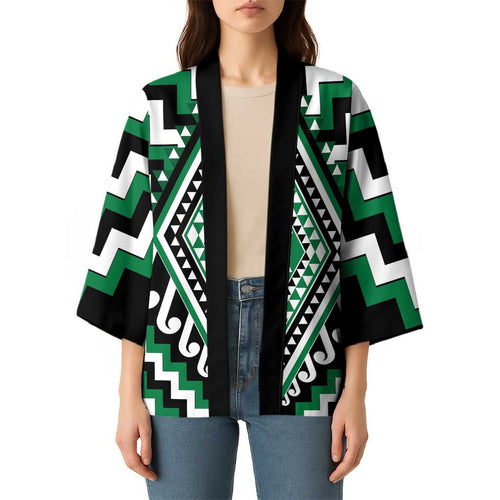 Green New Zealand Taniko Poutama Patikitiki Kimono - Aussie Hoodie