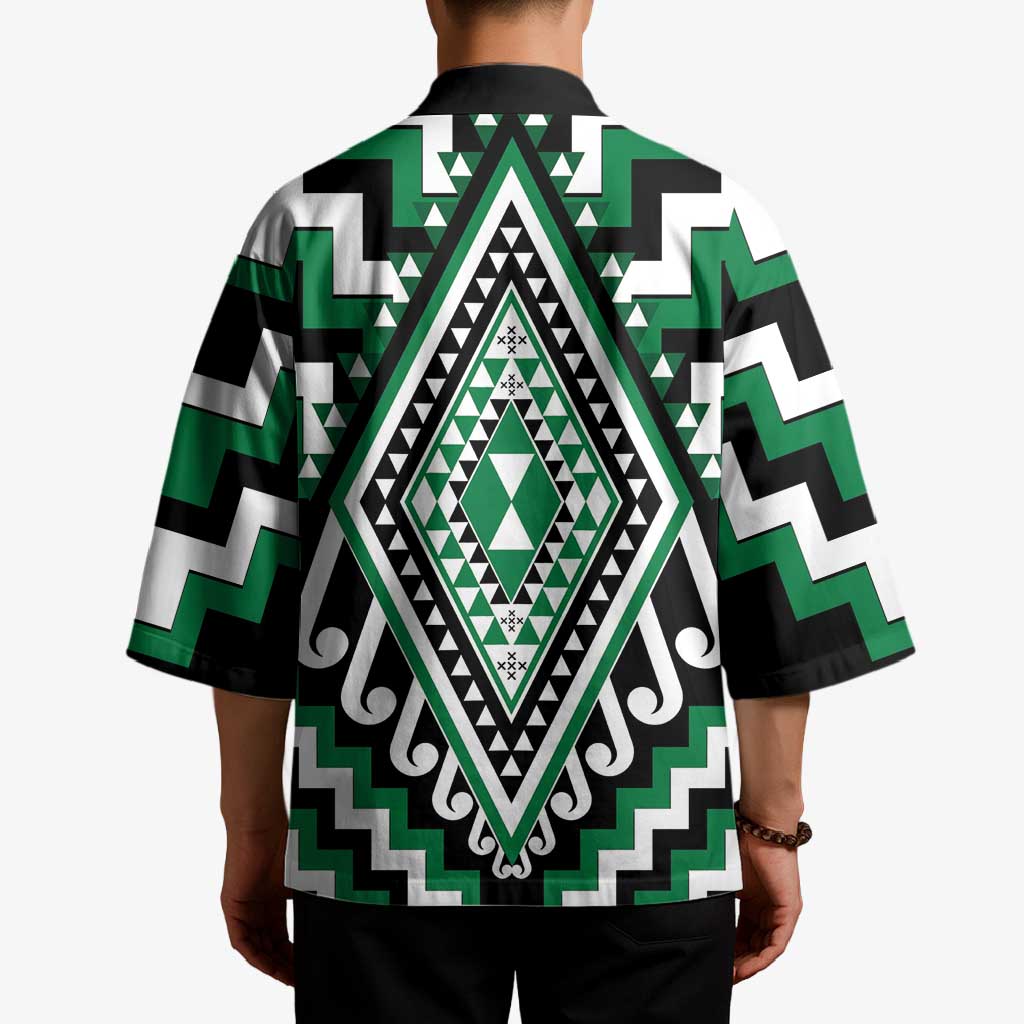 Green New Zealand Taniko Poutama Patikitiki Kimono - Aussie Hoodie