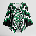 Green New Zealand Taniko Poutama Patikitiki Kimono Sleeve Blouse - Aussie Hoodie