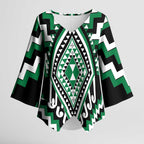 Green New Zealand Taniko Poutama Patikitiki Kimono Sleeve Blouse - Aussie Hoodie