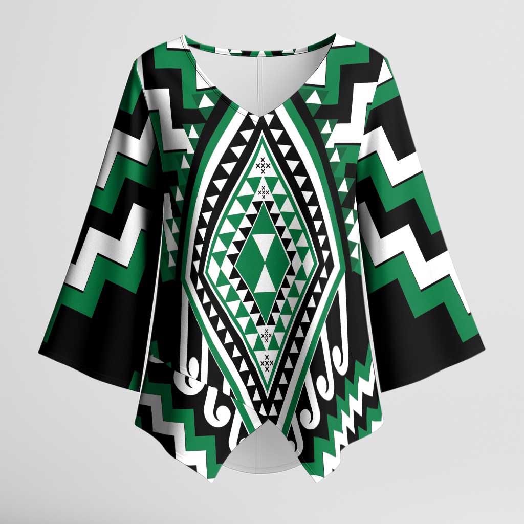 Green New Zealand Taniko Poutama Patikitiki Kimono Sleeve Blouse - Aussie Hoodie
