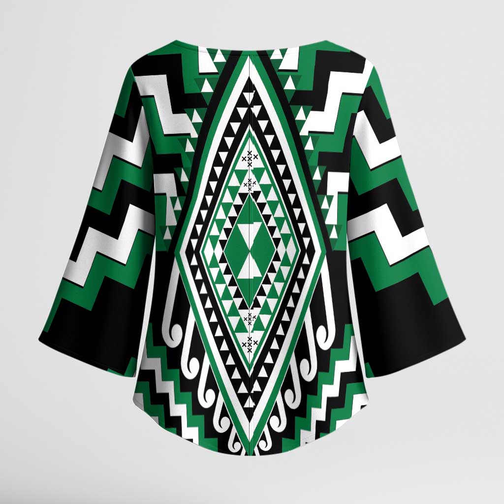 Green New Zealand Taniko Poutama Patikitiki Kimono Sleeve Blouse - Aussie Hoodie