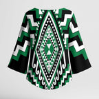 Green New Zealand Taniko Poutama Patikitiki Kimono Sleeve Blouse - Aussie Hoodie