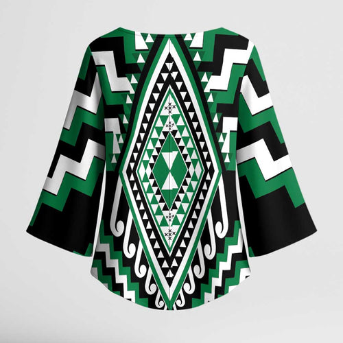 Green New Zealand Taniko Poutama Patikitiki Kimono Sleeve Blouse - Aussie Hoodie