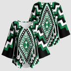 Green New Zealand Taniko Poutama Patikitiki Kimono Sleeve Blouse - Aussie Hoodie