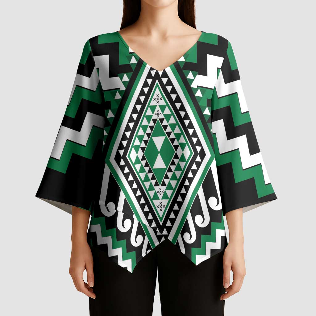 Green New Zealand Taniko Poutama Patikitiki Kimono Sleeve Blouse - Aussie Hoodie