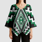 Green New Zealand Taniko Poutama Patikitiki Kimono Sleeve Blouse - Aussie Hoodie