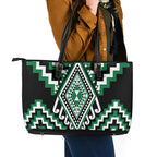Green Aotearoa Taniko Poutama Patikitiki Leather Tote Bag