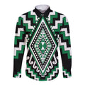 Green Aotearoa Taniko Poutama Patikitiki Long Sleeve Button Shirt