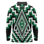 Green Aotearoa Taniko Poutama Patikitiki Long Sleeve Polo Shirt