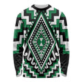 Green Aotearoa Taniko Poutama Patikitiki Long Sleeve Shirt