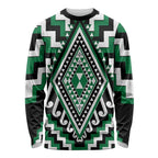 Green Aotearoa Taniko Poutama Patikitiki Long Sleeve Shirt