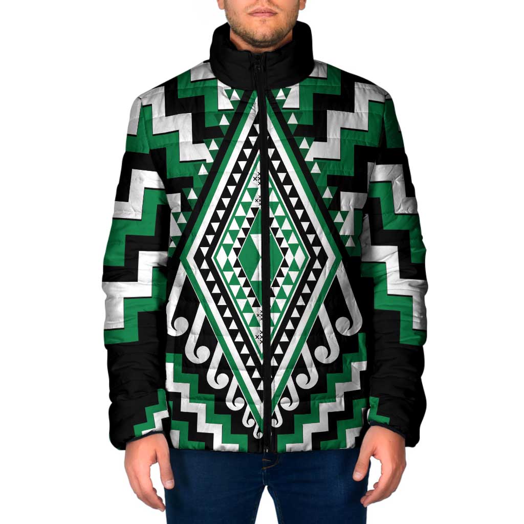 Green New Zealand Taniko Poutama Patikitiki Padded Jacket - Aussie Hoodie