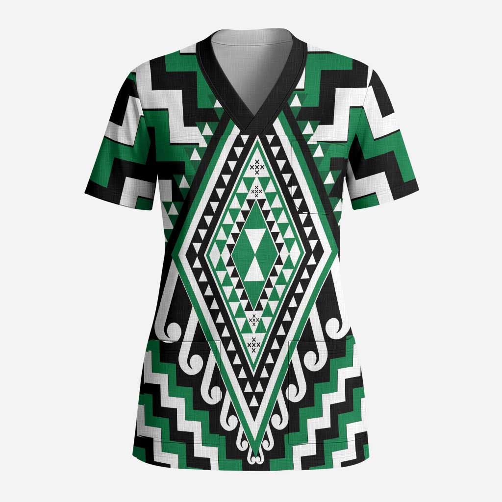 Green Aotearoa Taniko Poutama Patikitiki Scrub Top - Aussie Hoodie