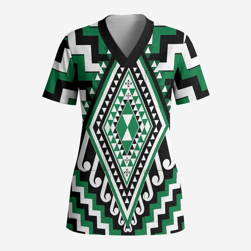 Green Aotearoa Taniko Poutama Patikitiki Scrub Top - Aussie Hoodie