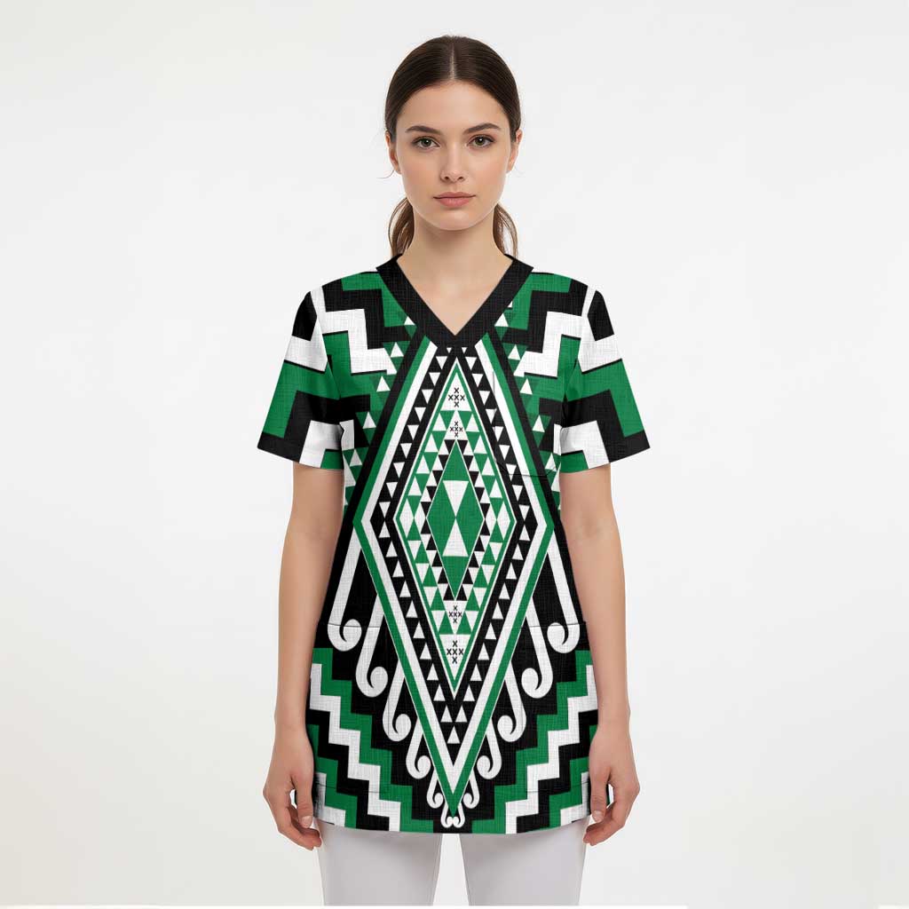 Green Aotearoa Taniko Poutama Patikitiki Scrub Top - Aussie Hoodie