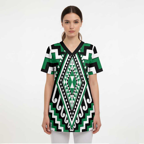 Green Aotearoa Taniko Poutama Patikitiki Scrub Top - Aussie Hoodie