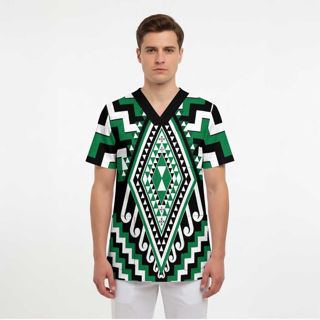 Green Aotearoa Taniko Poutama Patikitiki Scrub Top - Aussie Hoodie