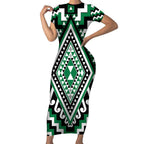 Green Aotearoa Taniko Poutama Patikitiki Short Sleeve Bodycon Dress